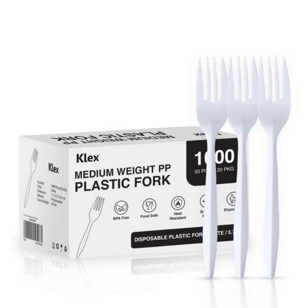 WHITE 5.75" MEDIUM WEIGHT PLASTIC FORK, 1000/CS