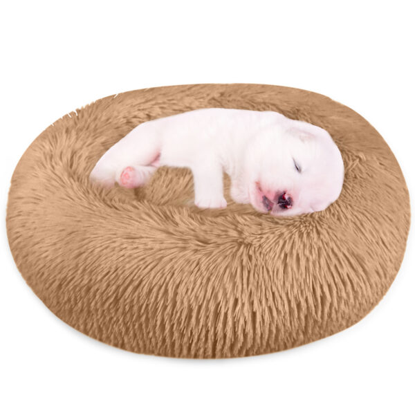 (BROWN, S) DOG BED, CAT BED, PET BED, ANTI-ANXIETY, SOFT, COMFORTABLE, MACHINE WASHABLE DONUT BED, BROWN, SMALL (20" X 20")